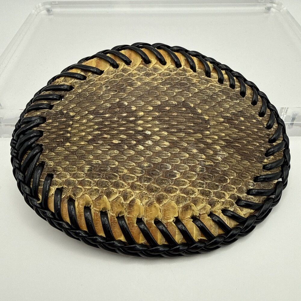 RATTLESNAKE Western Belt Buckle Snake Skin Hand Stitched Artisan Biker @ 4"x3"